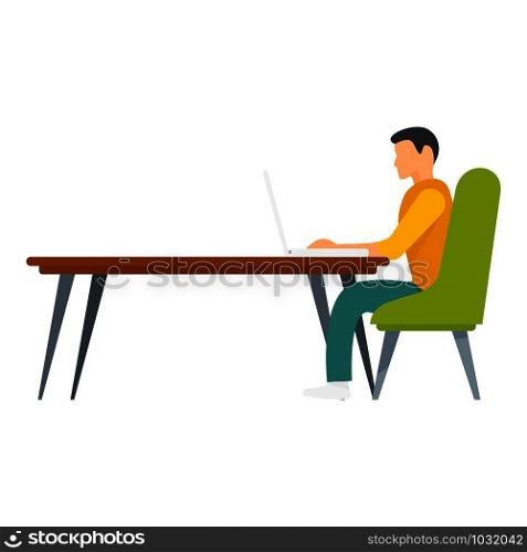Man work at table icon. Flat illustration of man work at table vector icon for web design. Man work at table icon, flat style