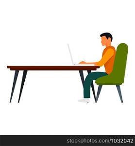 Man work at table icon. Flat illustration of man work at table vector icon for web design. Man work at table icon, flat style