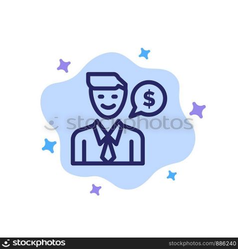 Man, Work, Job, Dollar Blue Icon on Abstract Cloud Background