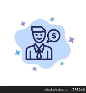Man, Work, Job, Dollar Blue Icon on Abstract Cloud Background