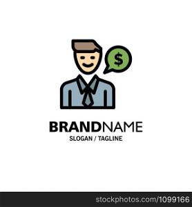 Man, Work, Job, Dollar Business Logo Template. Flat Color