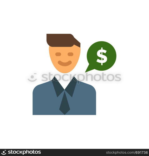 Man, Work, Job, Dollar Flat Color Icon. Vector icon banner Template