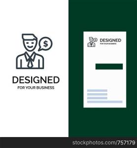 Man, Work, Job, Dollar Grey Logo Design and Business Card Template