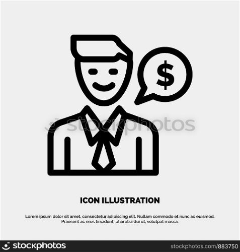 Man, Work, Job, Dollar Line Icon Vector