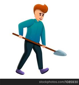 Man work shovel icon. Cartoon of man work shovel vector icon for web design isolated on white background. Man work shovel icon, cartoon style