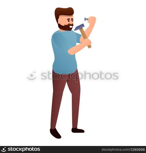 Man work with hammer icon. Cartoon of man work with hammer vector icon for web design isolated on white background. Man work with hammer icon, cartoon style