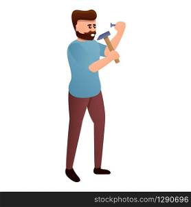Man work with hammer icon. Cartoon of man work with hammer vector icon for web design isolated on white background. Man work with hammer icon, cartoon style