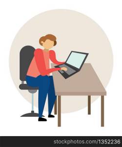 Man working on his laptop at home flat vector illustration.