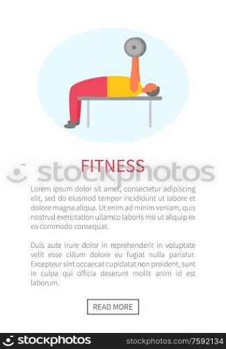 Man working out with heavy objects vector, male and barbell in gym. Person becoming stronger and keeping fit, athletics active lifestyle of character. Training banner. Bodybuilder in Gym with Barbell, Athlete with Mass