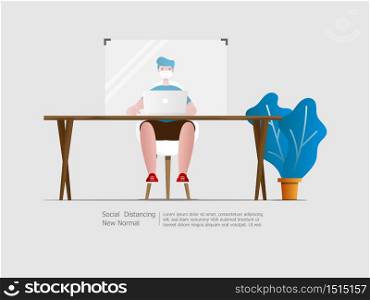man working with partition social distancing quarantine to outbreak and protect virus spread vector illustration flat design