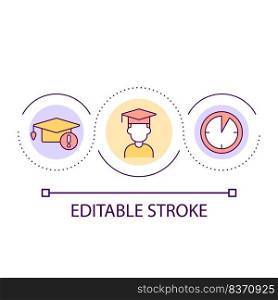 Manage deadlines as student loop concept icon. Struggle with learning outcomes abstract idea thin line illustration. Time for academic work. Isolated outline drawing. Editable stroke. Arial font used. Manage deadlines as student loop concept icon