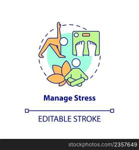 Manage stress concept icon. Healthy lifestyle. Maintaining weight after low carb diet abstract idea thin line illustration. Isolated outline drawing. Editable stroke. Arial, Myriad Pro-Bold fonts used. Manage stress concept icon