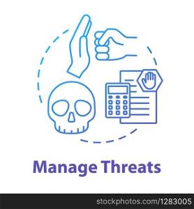Manage threats concept icon. Business plan. Self-building and development. Handling crisis. Avoid fraud. Achieve goals idea thin line illustration. Vector isolated outline RGB color drawing