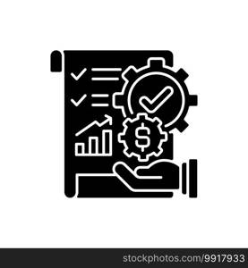 Management accounting black glyph icon. Process of preparing reports about business operations that help managers make decisions. Silhouette symbol on white space. Vector isolated illustration. Management accounting black glyph icon