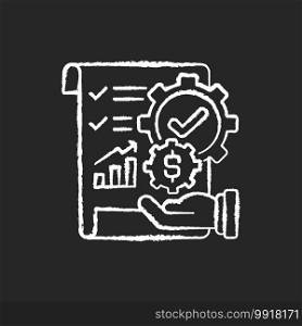 Management accounting chalk white icon on black background. Process of preparing reports about business operations that help managers make decisions. Isolated vector chalkboard illustration. Management accounting chalk white icon on black background