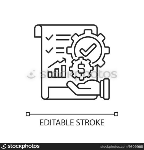 Management accounting linear icon. Process of preparing reports about business operations. Thin line customizable illustration. Contour symbol. Vector isolated outline drawing. Editable stroke. Management accounting linear icon