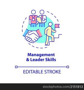 Management and leader skills concept icon. Business management abstract idea thin line illustration. Isolated outline drawing. Editable stroke. Roboto-Medium, Myriad Pro-Bold fonts used. Management and leader skills concept icon