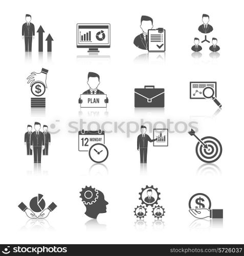 Management business growth effective team black icon set isolated vector illustration