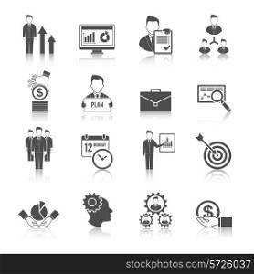 Management business growth effective team black icon set isolated vector illustration