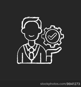 Management chalk white icon on black background. Organization goals accomplishment. Forward planning and strategies. Problem solving and decision-making. Isolated vector chalkboard illustration. Management chalk white icon on black background
