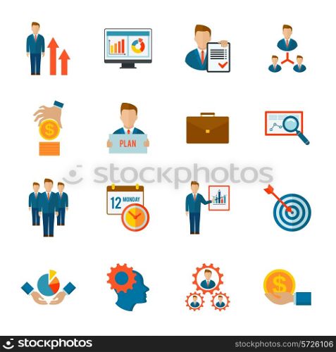 Management company strategy optimization business team icon flat set isolated vector illustration