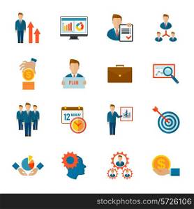 Management company strategy optimization business team icon flat set isolated vector illustration