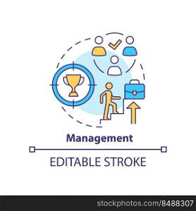 Management concept icon. Factor that affect workplace culture abstract idea thin line illustration. Career growth progress. Isolated outline drawing. Editable stroke. Arial, Myriad Pro-Bold fonts used. Management concept icon