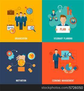 Management design concept set with organization visionary planning motivation flat icons isolated vector illustration
