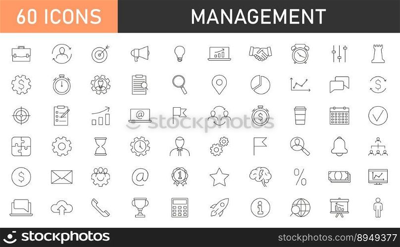 Management editable stroke icon collection. Management and Business thin line icons set.. Management editable stroke icon collection.