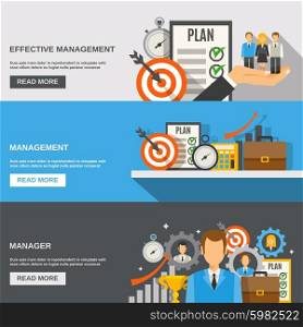 Management horizontal banner set with effective manager flat elements isolated vector illustration. Management Banner Set