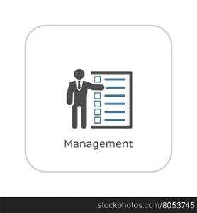Management Icon. Flat Design.. Management Icon. Business Concept. A Man with List of Checkboxes. Flat Design. Isolated Illustration. App Symbol or UI element.
