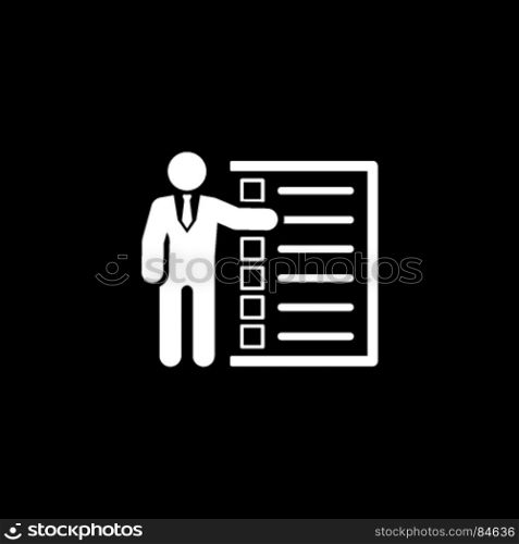 Management Icon. Flat Design.. Management Icon. Business Concept. A Man with List of Checkboxes. Flat Design. Isolated Illustration. App Symbol or UI element.