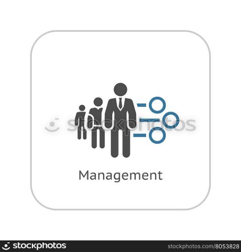 Management Icon. Flat Design.. Management Icon. Business Concept. A Three man with Round Checkboxes. Flat Design. Isolated Illustration. App Symbol or UI element.