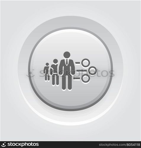 Management Icon. Grey Button Design.. Management Icon. Business Concept. A Three man with Round Checkboxes. Grey Button Design. Isolated Illustration. App Symbol or UI element.