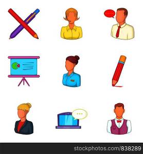 Management of a company icons set. Cartoon set of 9 management of a company vector icons for web isolated on white background. Management of a company icons set, cartoon style