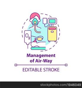 Management of air way concept icon. Pulmonary rehabilitation abstract idea thin line illustration. First aid medical procedure. Oxygenation. Vector isolated outline color drawing. Editable stroke. Management of air way concept icon
