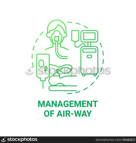 Management of air way green gradient concept icon. Pulmonary rehabilitation abstract idea thin line illustration. First aid medical procedure. Oxigenation. Vector isolated outline color drawing. Management of air way green gradient concept icon