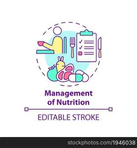 Management of nutrition concept icon. Rehabilitation dietary plan abstract idea thin line illustration. Pulmonary rehab. Health care. Vector isolated outline color drawing. Editable stroke. Management of nutrition concept icon