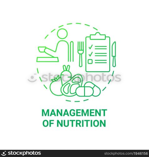 Management of nutrition green gradient concept icon. Rehabilitation dietary plan abstract idea thin line illustration. Pulmonary rehab. Health care. Vector isolated outline color drawing. Management of nutrition green gradient concept icon