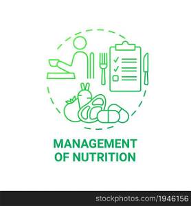 Management of nutrition green gradient concept icon. Rehabilitation dietary plan abstract idea thin line illustration. Pulmonary rehab. Health care. Vector isolated outline color drawing. Management of nutrition green gradient concept icon