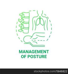 Management of posture green gradient concept icon. Pulmonary rehabilitation abstract idea thin line illustration. Posture correction for lungs health. Vector isolated outline color drawing. Management of posture green gradient concept icon