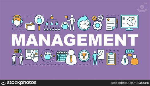 Management word concepts banner. Leadership. Career growth. Isolated lettering typography idea with linear icons. Professional experience. Vector outline illustration. Management word concepts banner