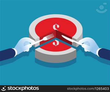Manager and money slice. Concept business vector illustration. Flat character style.