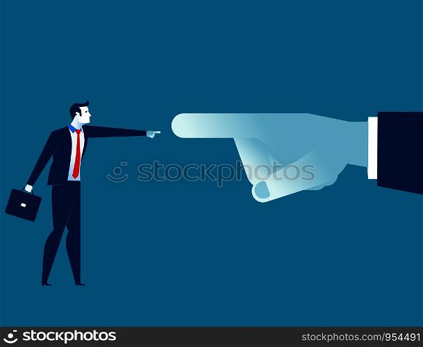 Manager big finger pointing at the small businessman. Concept business office people illustration. Vector cartoon character flat