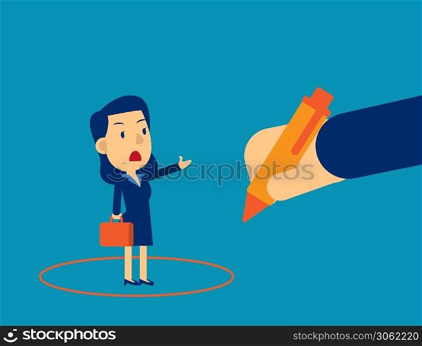 Manager drawing circle around businessman. Concept business office vector illustration, Beat the employee,