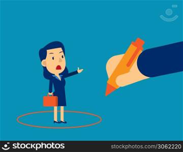 Manager drawing circle around businessman. Concept business office vector illustration, Beat the employee,