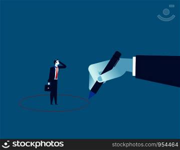 Manager drawing red circle around businessman. Concept business illustration. vector
