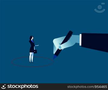 Manager drawing red circle around businesswoman. Concept business illustration. vector