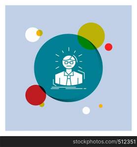 Manager, Employee, Doctor, Person, Business Man White Glyph Icon colorful Circle Background. Vector EPS10 Abstract Template background