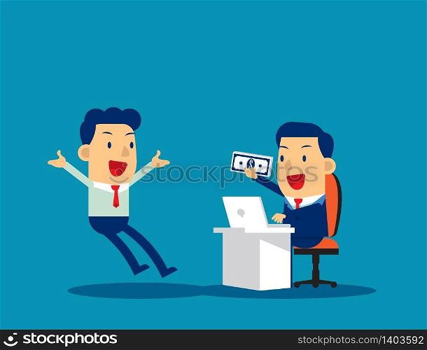 Manager giving bonus with employee. Concept business vector illustration, Holiday, Money & Currency.